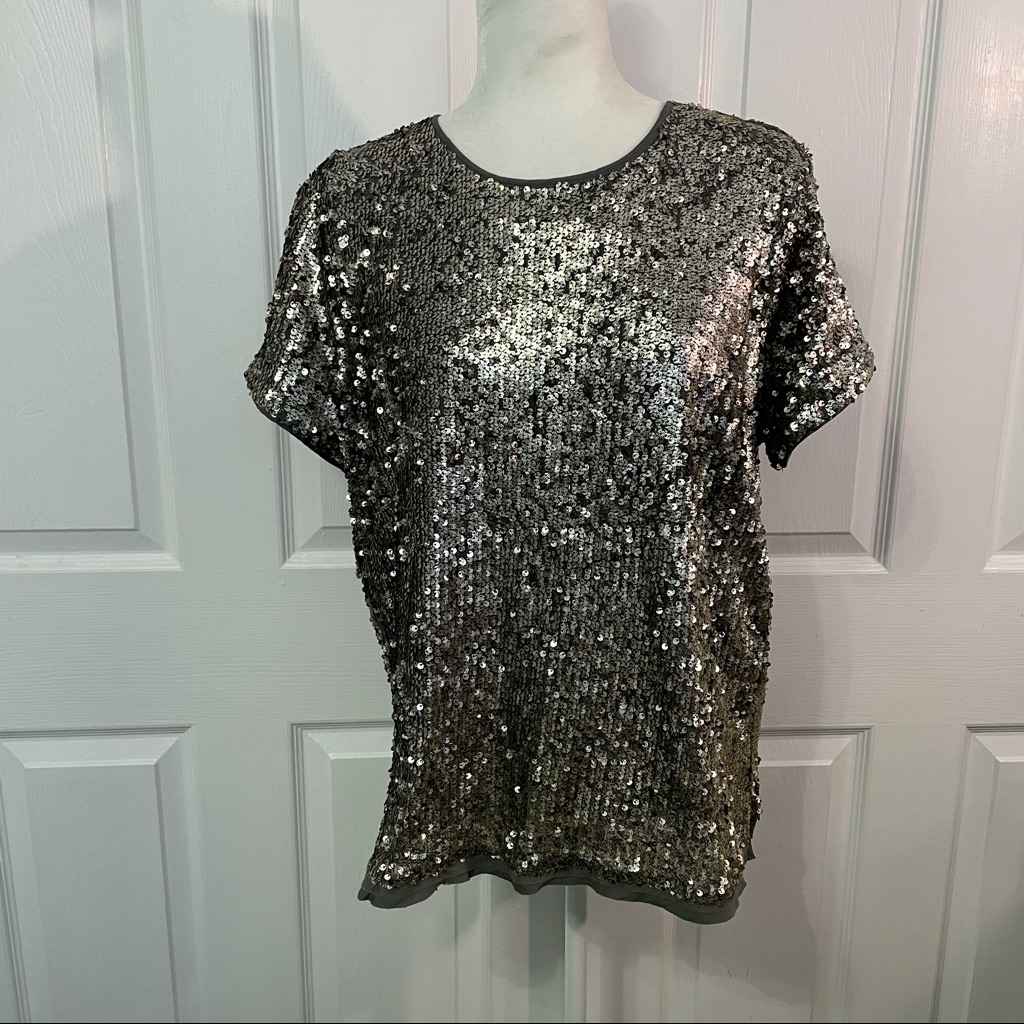 Abercrombie & Fitch Sparkly Sequin Short Sleeve Top